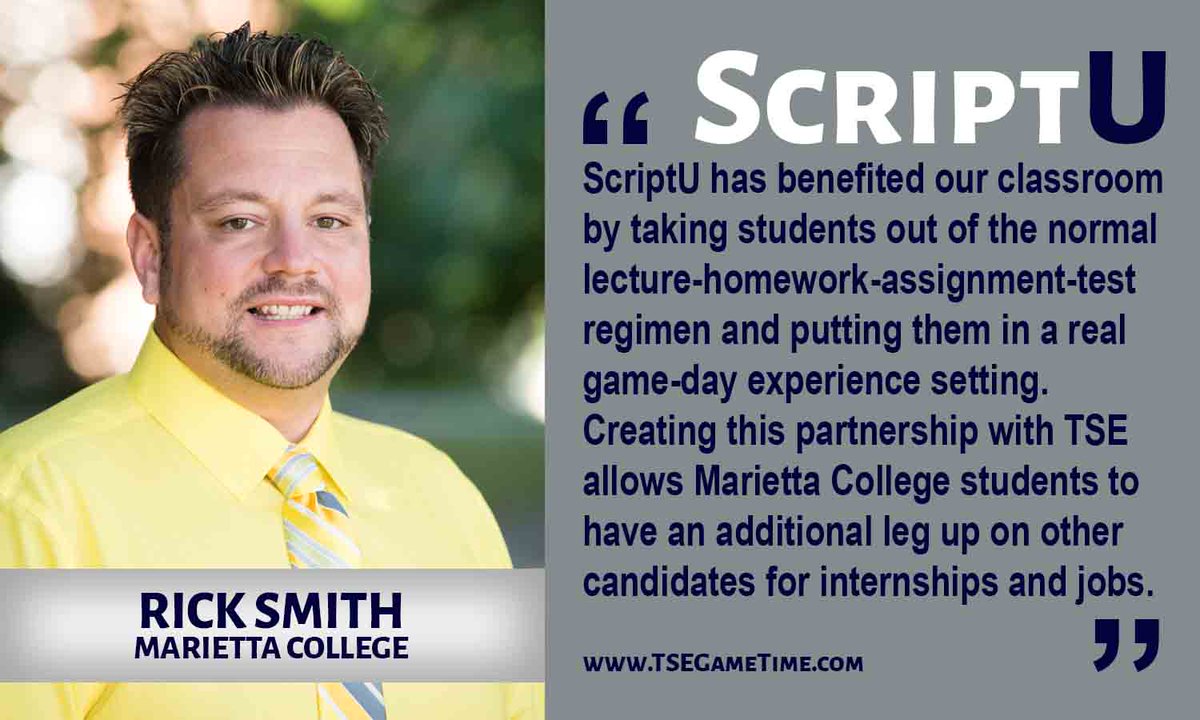 TSEScriptPRO's tweet photo. TSE partners with @MariettaCollege to form the first #ScriptU https://t.co/sPfAba2Jfy #GameDayScripting #SportsManagement https://t.co/nuMW2MHnMI