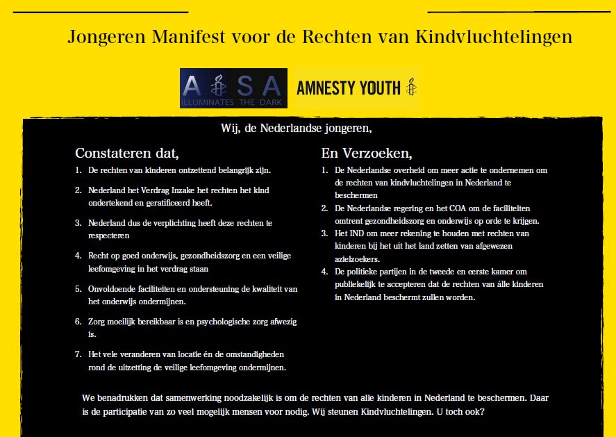AmnestyAISA's tweet photo. Kom jij ook op voor kindvluchtelingen? Samen maken we het verschil! #iederkindtelt
Onderteken het manifest: https://t.co/wkFyo9Fjzz https://t.co/8W9j4yTLWl