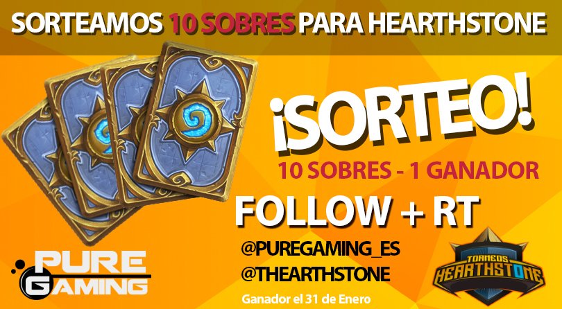PureGaming_ES's tweet photo. Con motivo del Torneo Movistar Hearthstone Weekend- SORTEO de 10 sobres para #Hearthstone . Haz FOLLOW + RT a @PureGaming_ES  @THearthstone https://t.co/zWfIrd0dyc