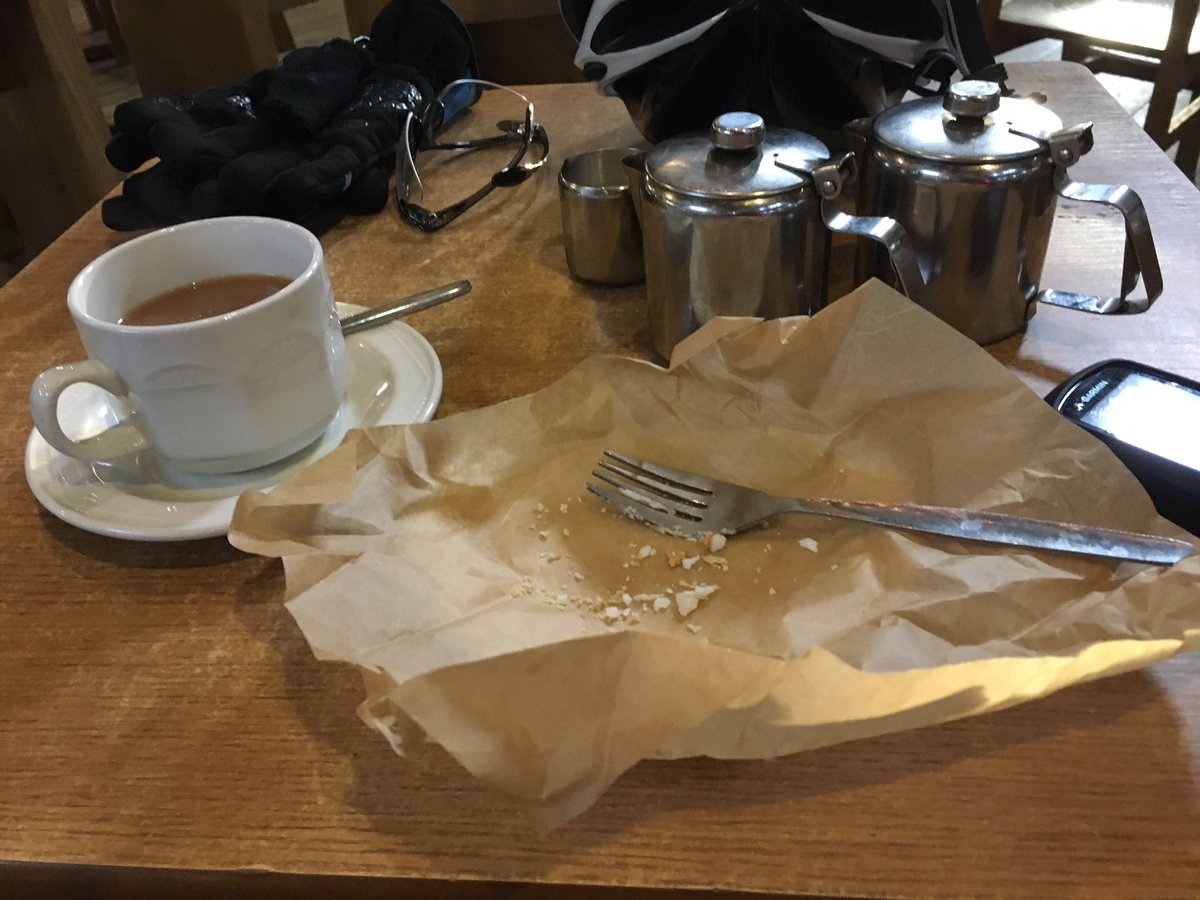 When you're on a winter ride and forget to take the cafe stop photo before you eat the cake, because the cakes too good! <a href="/Rivington_Barn/">Rivington Hall Barn</a>