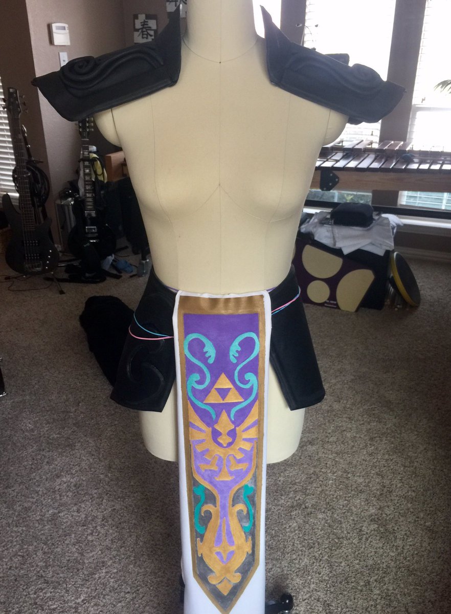 Work in progress photo - 15 hours of painting hanging there now ready for the next step #cosplay #zeldahyrule #tkdgrl #handpainted #worbla