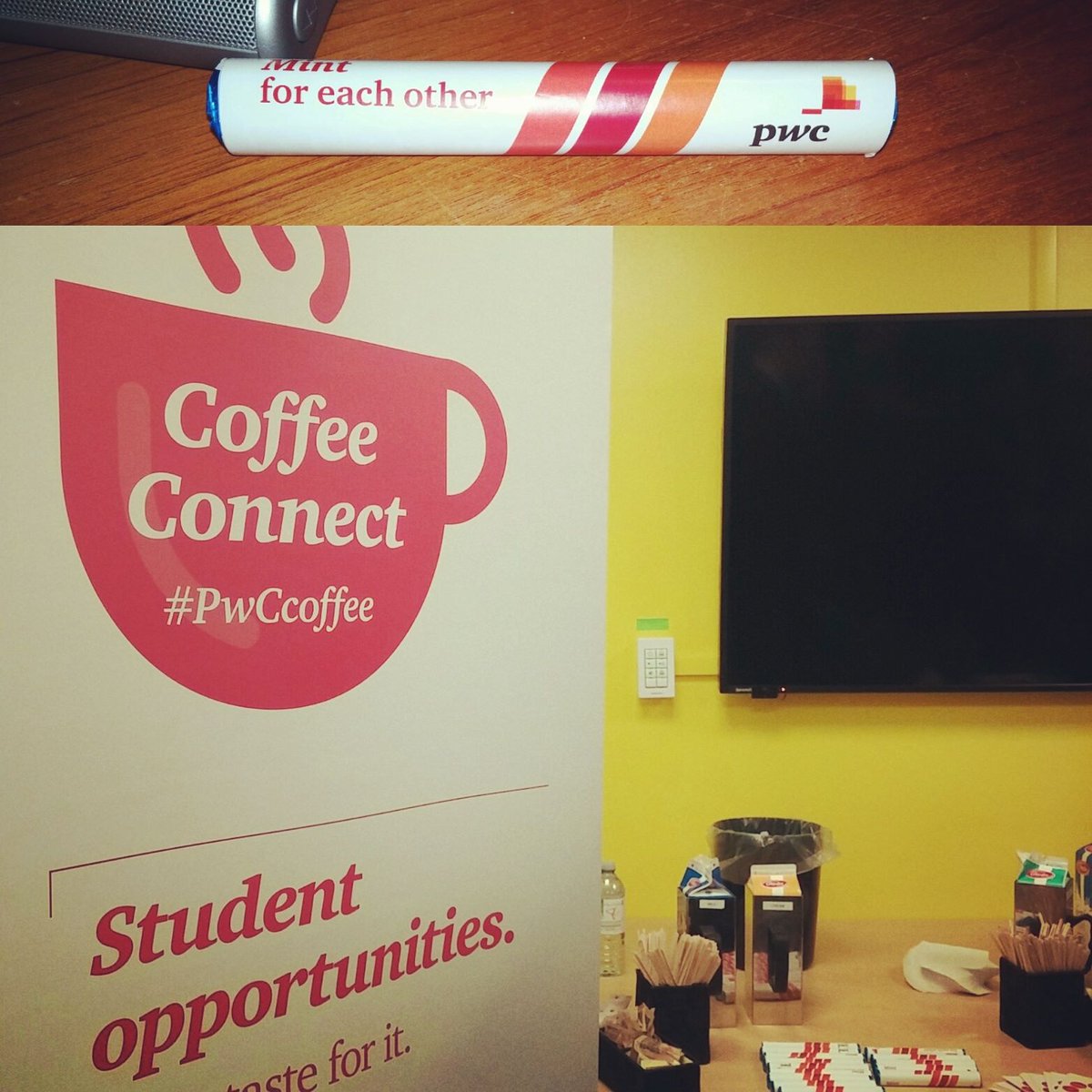 Am_Koop's tweet photo. Networking can be difficult. Thanks for all the encourage-mints. #PwCcoffee @PwC_ca_campus @natalieL_campus @dharamsi_salina https://t.co/5JP7tzgUAe