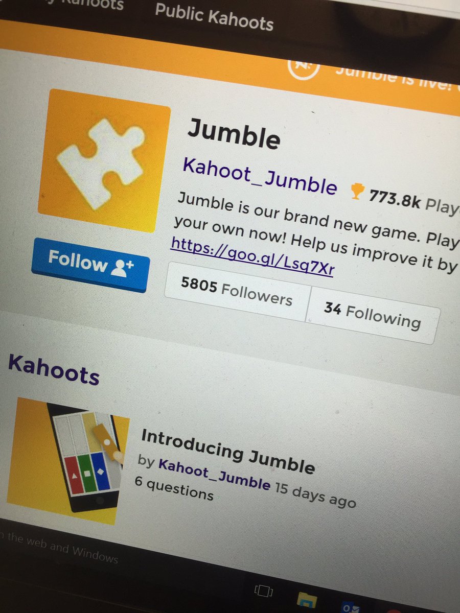 ADean84's tweet photo. Have you seen the new Jumble feature in kahoot?! Making an awesome app even better!@TrittSTEM @GetKahoot #accuracyoverspeed https://t.co/x5i1M5mBWK