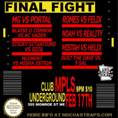Final Fight Feb 17th @felixholden_vs <a href="/romeswi/">ROMES</a> MG vs <a href="/portalstp/">PORTAL 🌀</a>+ Much More!!

#NewProfilePic