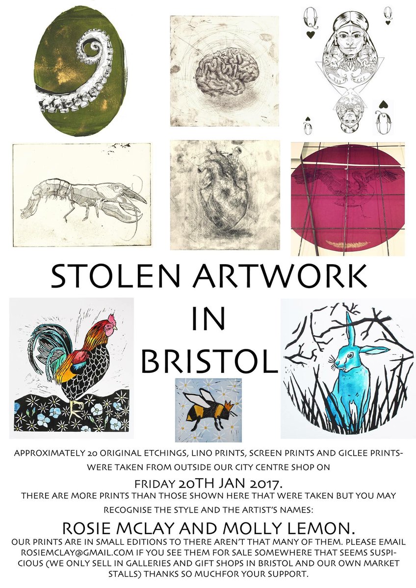 STOLEN #ARTWORK IN #BRISTOL Please keep an eye out for approx 20 #prints which were #stolen 20th Jan 2017