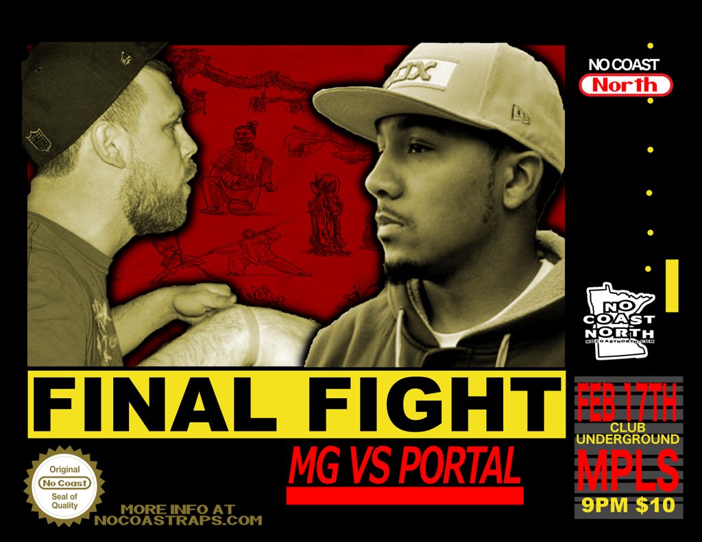 NoCoastNorth's tweet photo. @Its_MG vs @portalstp going down FEB 17th at Club Underground !!! https://t.co/q9btAnUznG