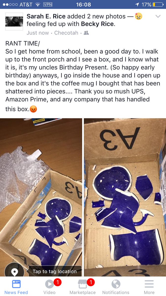 Elizabeth2994's tweet photo. @UPS @UPSHelp @UPS_News thank you so much for shattering my Coffee Mug 😡@amazon @AmazonHelp https://t.co/MosNo4vHvk