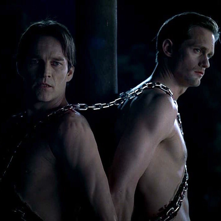 tiffys1983's tweet photo. I can certainly roll with a #TrueBloodTuesday theme 😈💉 @smoyer @AnnaPaquin @MarianaKlaveno #alexanderskarsgard https://t.co/66xPP9RuWo