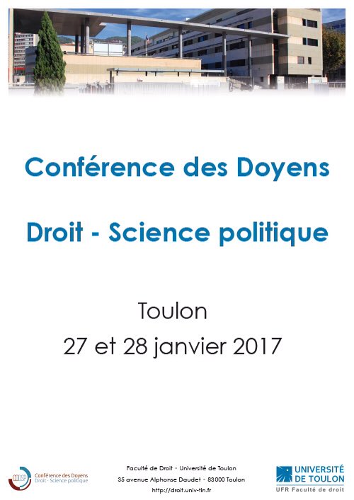 La Conférence des doyens de #droit et de #science #politique à #Toulon les 27 et 28 janvier 2017