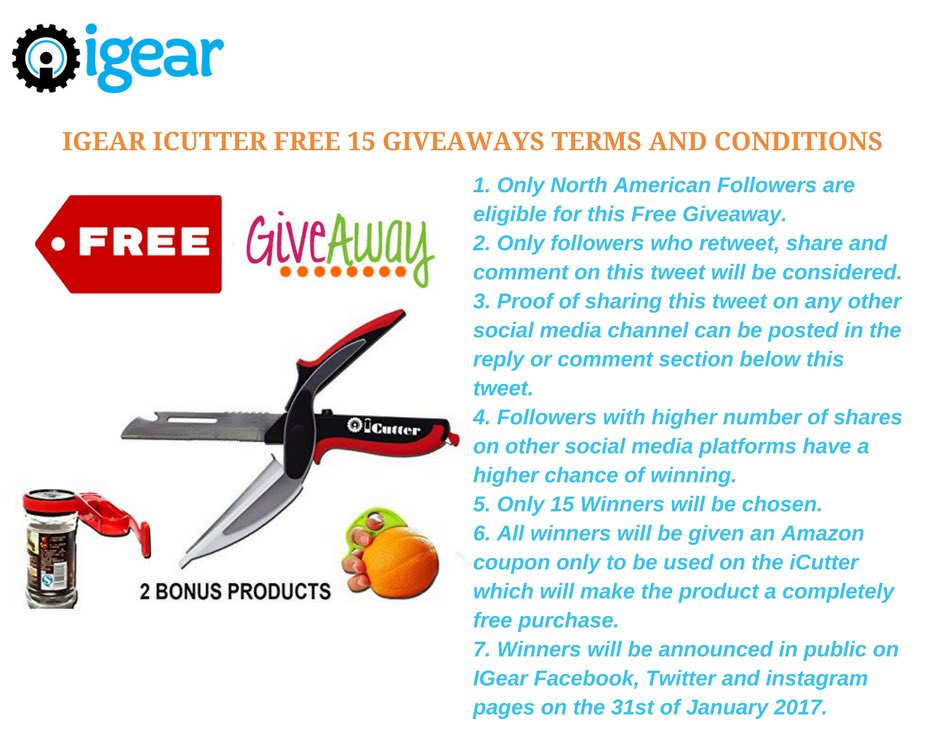 IGearBrand's tweet photo. 15 Free #Giveaways on #IGear #iCutter product worth $18. (Check Below Picture for terms and conditions)
https://t.co/qfGeXKeVfj https://t.co/a9vYdZ70us