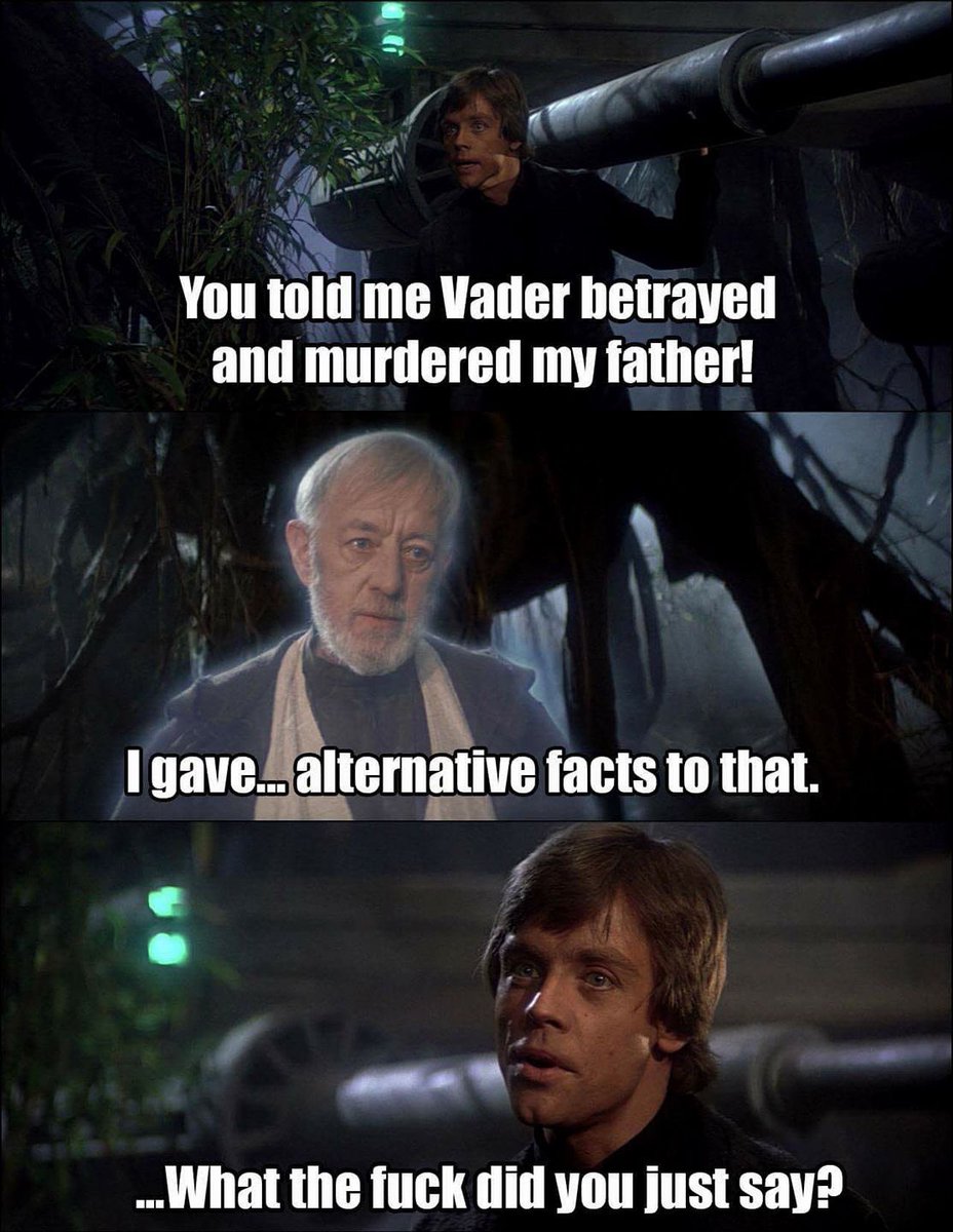 DeathStarPR's tweet image. Obi-Wan "From a certain point of view" Kenobi and the Jedi invented #AlternativeFacts.
