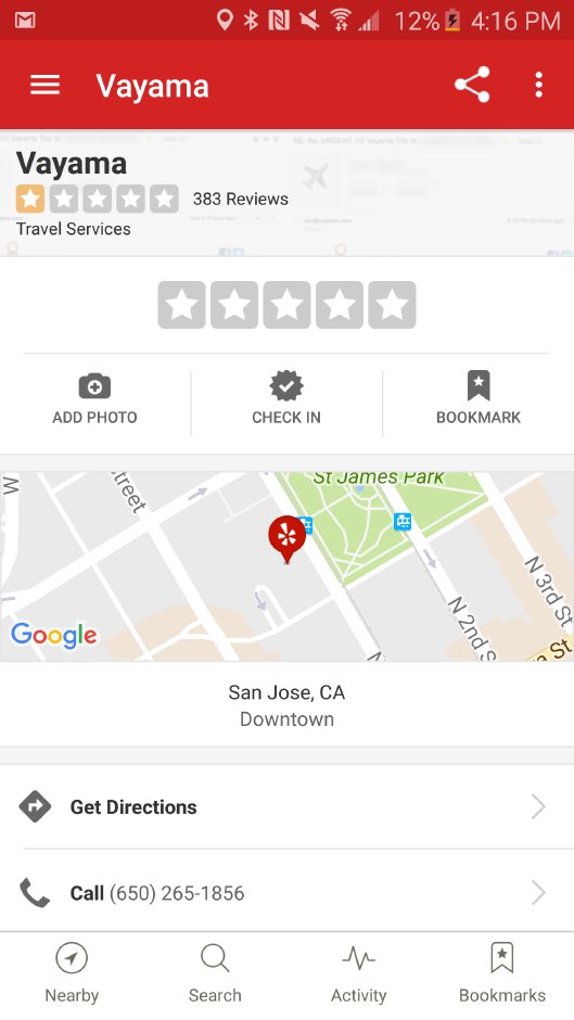 Kash_Shaikh's tweet image. Wow. Should have done more research. @vayama is the lowest-rated #travel company on @Yelp! @KAYAK. BEWARE b4 booking