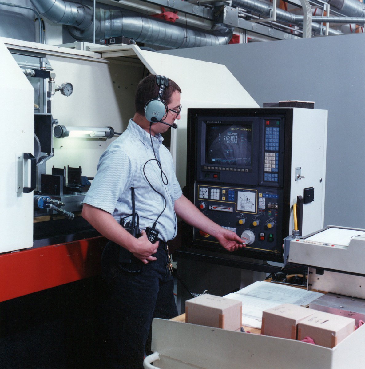 #TBT circa 1997, A CNC machinist using our two way radio headset and adapter at a famous factory right here in Worcester, MA!