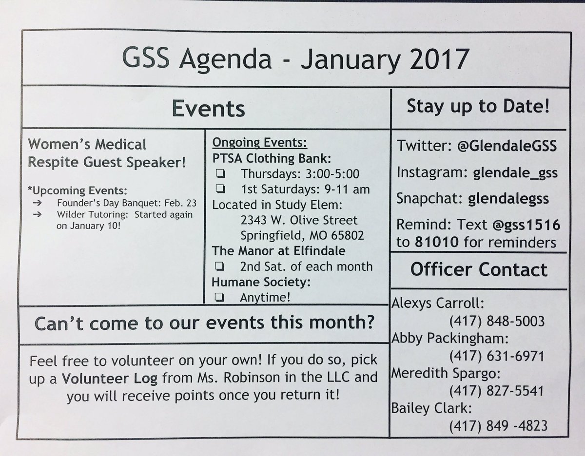 GlendaleGSS's tweet photo. January Schedule! https://t.co/CExVTc8JjU