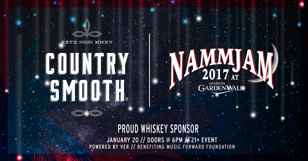 musicforward's tweet photo. #CountrySmooth is the official whiskey sponsor for #NAMMJAM2017 on 1/20 in Anaheim at @TheGardenwalk! Get tix: https://t.co/GidVhWvDe0 🍹 https://t.co/THeqMfcOPU