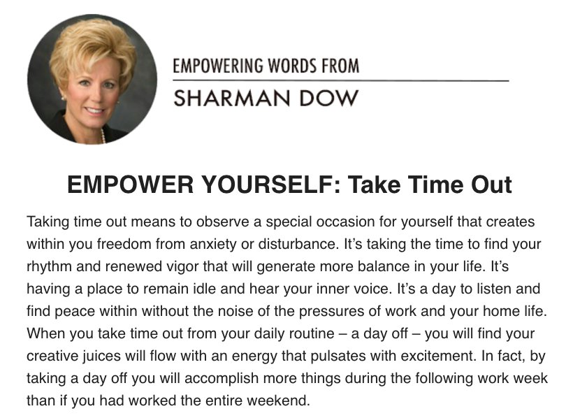 SharmanDow's tweet photo. Give yourself a break! Check out the new blog: https://t.co/nQR7VvDbR3 #EmpowerYourself #sabbath #vacation #christianbusinesswomen https://t.co/ENMdqqtEZR