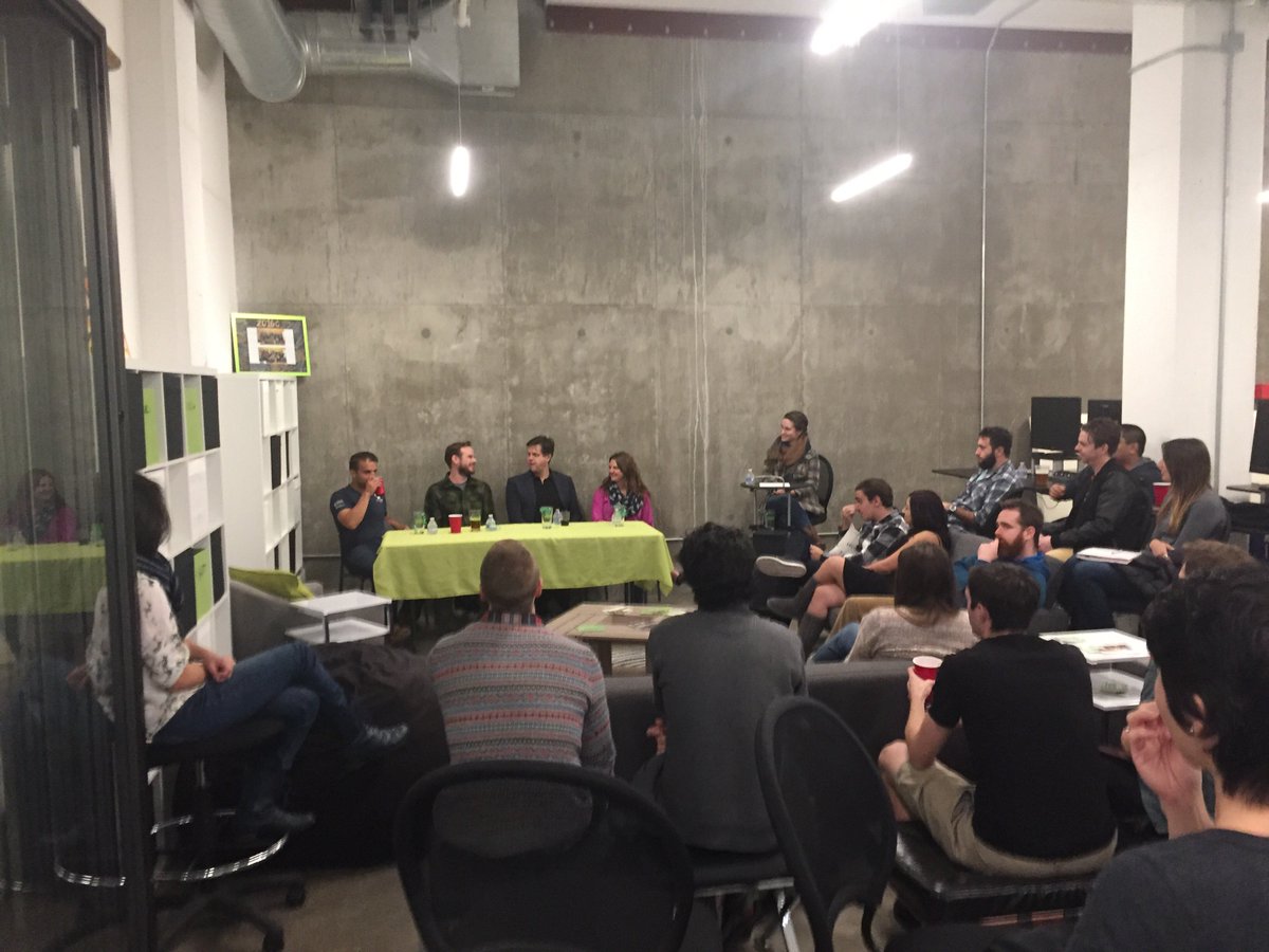 SDLEARN's tweet photo. Thank you to @KristinSlink Jared Moody @Rezaolfat @etdebruin for discussing the pros + cons of hiring #bootcampgrads! What a great night! https://t.co/STyt4KTDiv