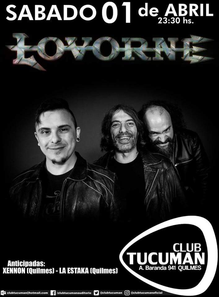 Sabado 01 de abril <a href="/LovorneRock/">LOVORNE</a> en <a href="/ClubTucuman/">ClubTucumanAuditorio</a> Anticipadas en <a href="/LaEstakaRock/">La Estaka</a>