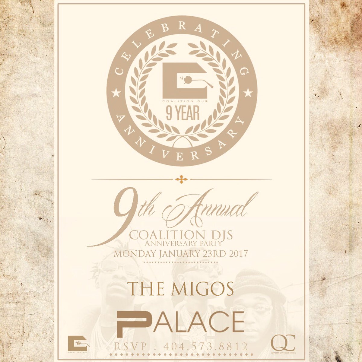AmyH_PR's tweet photo. 9th Annual Coalition Dj Anniversary Party @thepalacea Featuring the #1 Group in the Country Migos https://t.co/YAz09s156R