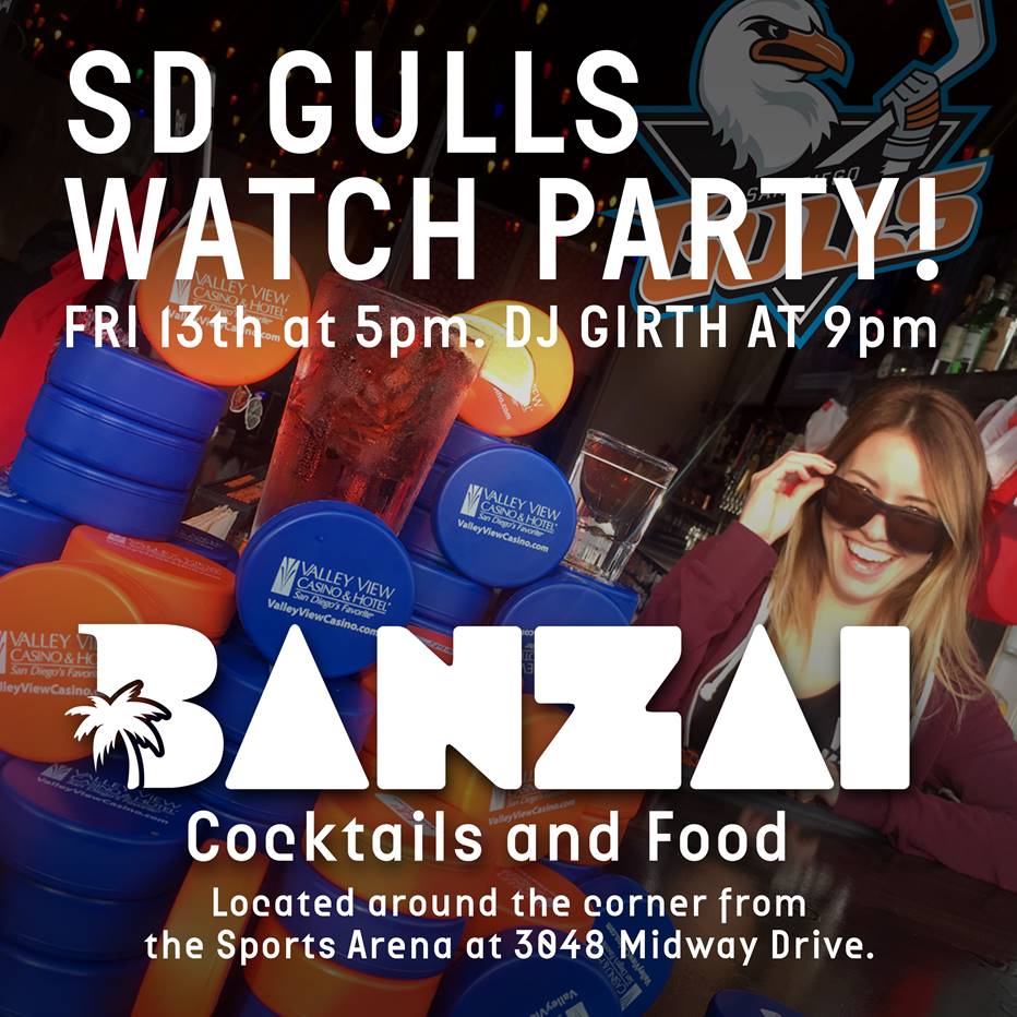 SDGullsAHL's tweet photo. The Gulls are on the road and take on the @goicehogs on Friday night! Catch the game and be part of a great atmosphere at #BanzaiBar! ๐๐บ https://t.co/ZcCHku6Ns9