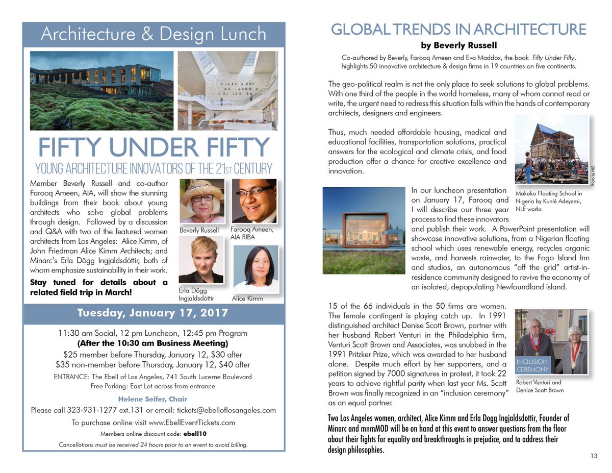 The Ebell Architecture &amp; Design Series presents: 50 Under 50: Young Architecture Innovators of the 21st Century. Hope to see you there!
