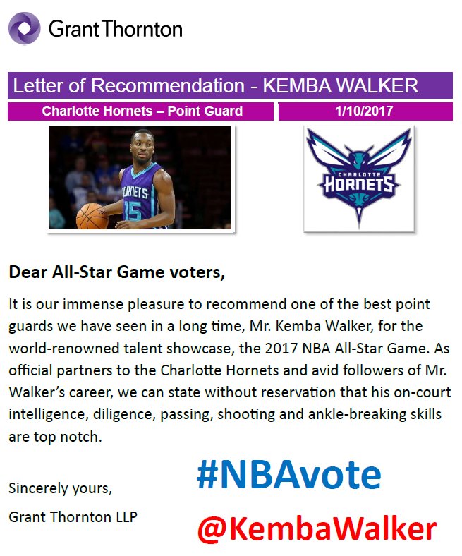 We recommend <a href="/Hornets/">Charlotte Hornets</a> point guard <a href="/KembaWalker/">Kemba Walker</a> for the 2017 <a href="/NBAAllStar/">#NBAAllStar</a> team!
RT to vote! #NBAVote  #Jobs #Careers