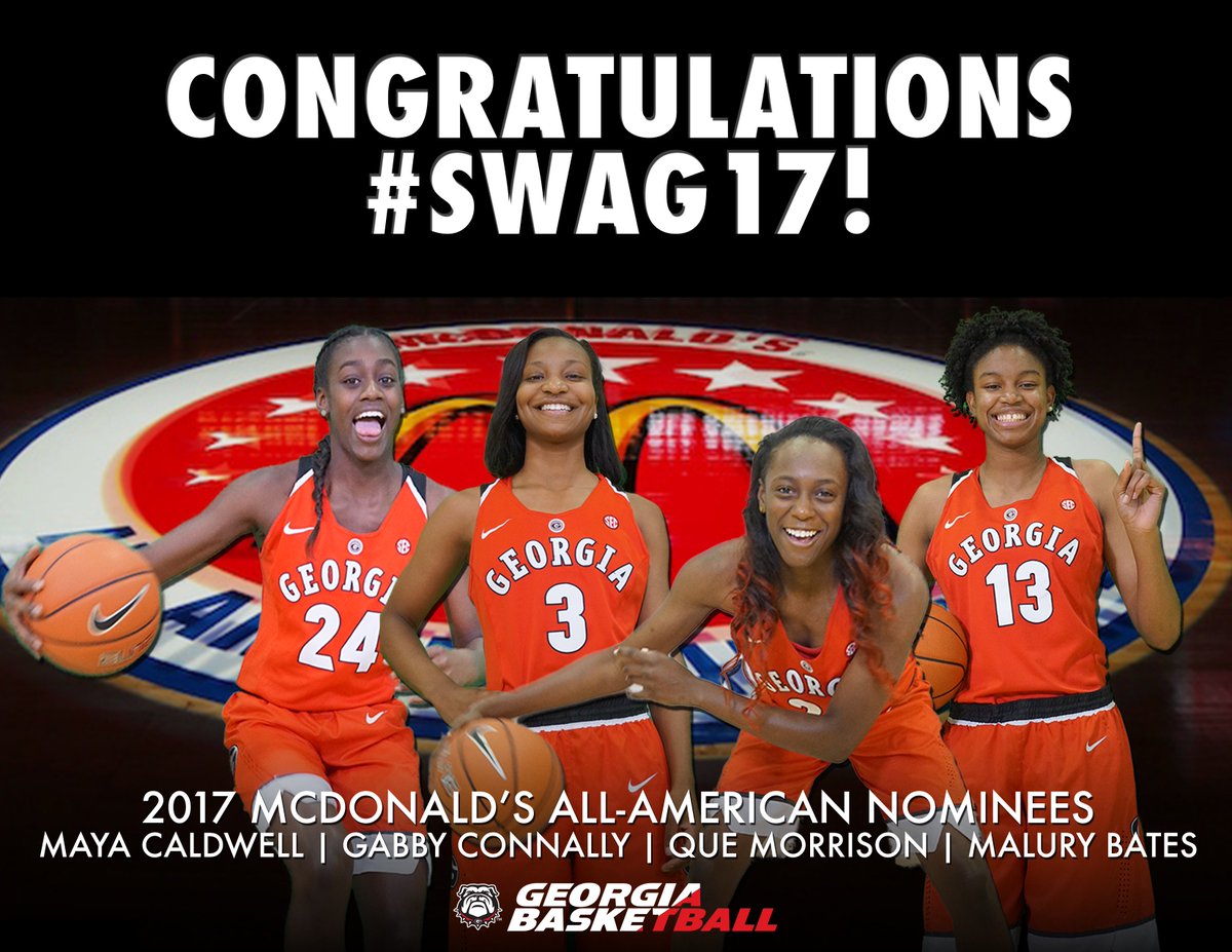 UGA_WBB's tweet photo. All four members of our 2017 signing class have been nominated for the McDonald's All-American Game! Congratulations #Swag17!
#CommitToTheG https://t.co/KihnaCEk5K