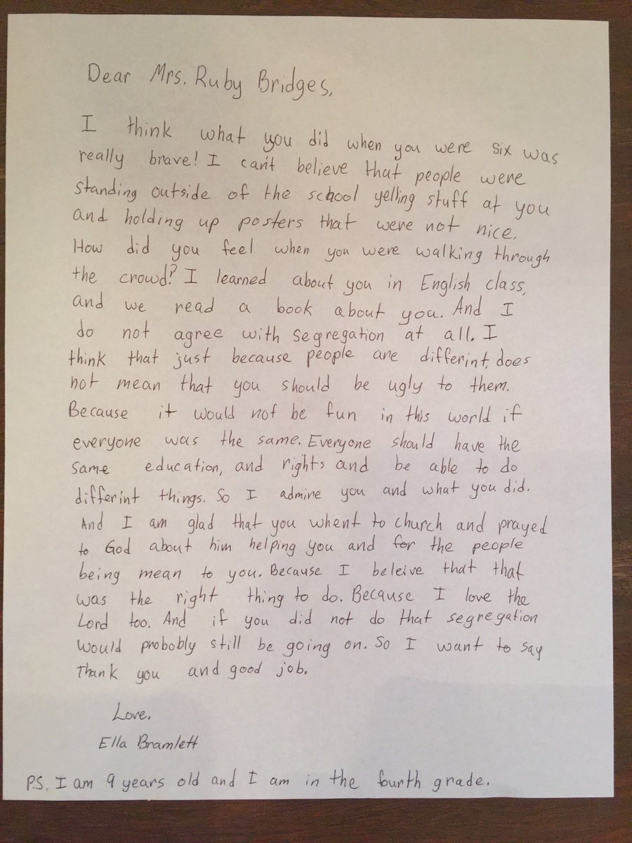 OtisGoes's tweet photo. @RubyBridges My daughter heard about you at school yesterday. So deeply touched by your divine courage, she wrote you this letter... https://t.co/k2UTpKt3KY