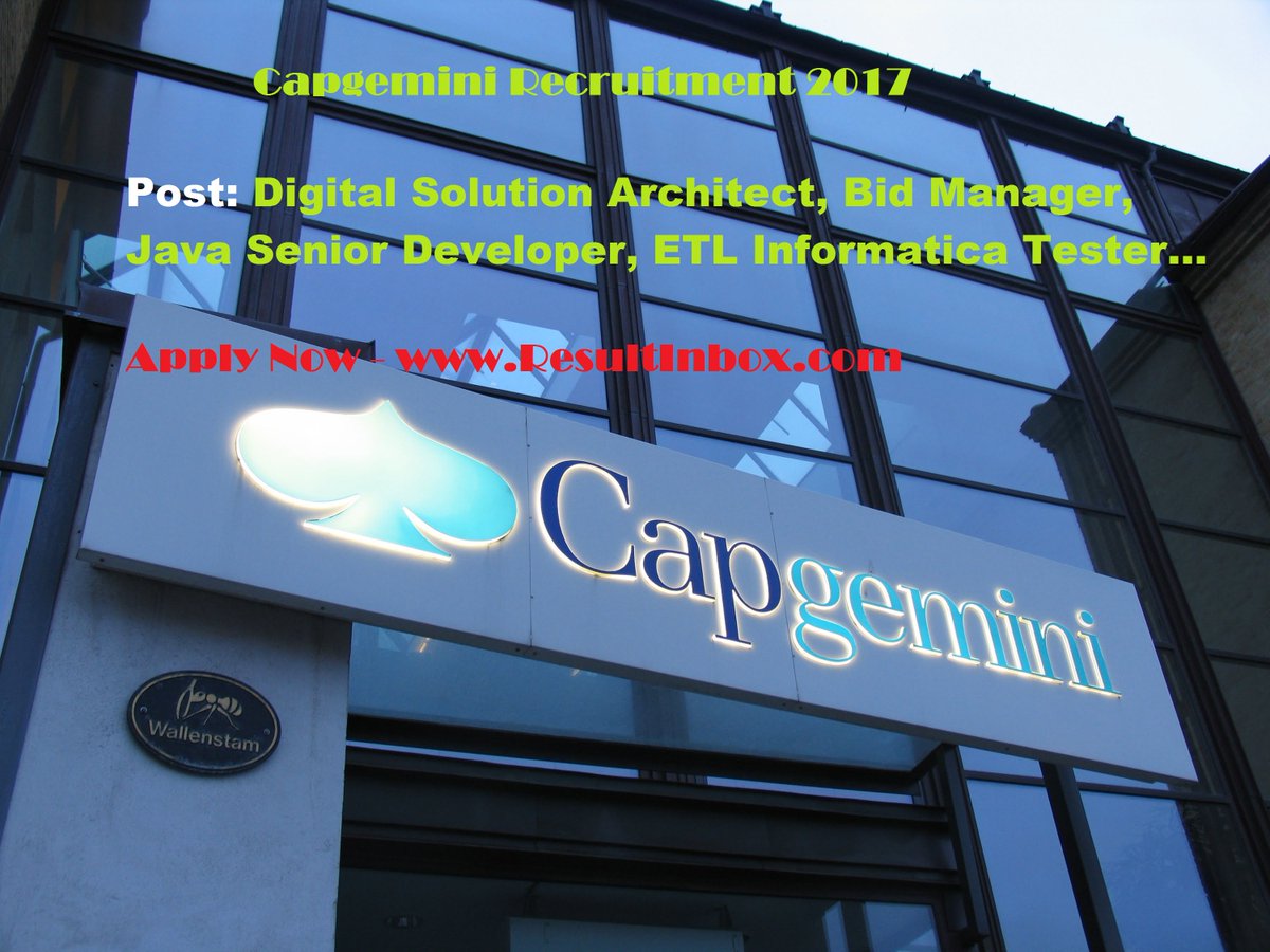 ResultInbox's tweet photo. #CapgeminiRecruitment 2017 Passout Graduate Freshers, Off Campus Placement Drive Job Openings - https://t.co/UbkDvTrpb8 https://t.co/dmOSDWWW8u