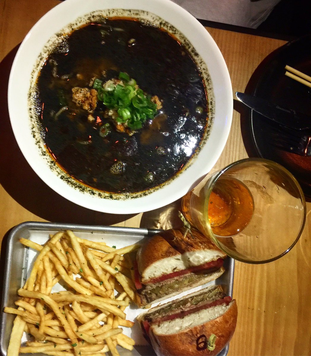 Spicy black miso ramen, burger, and beer at the aptly named @kramenburgerbeer @ the Townhouse Hotel in #southbeach. Open #late night til 2am