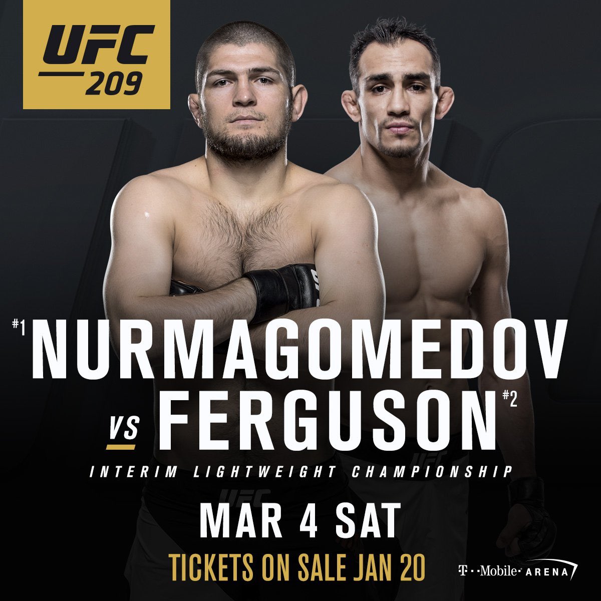 danawhite's tweet image. Khabib Nurmagomedov vs Tony Ferguson for the interim LW title on March 4 at UFC 209!!!