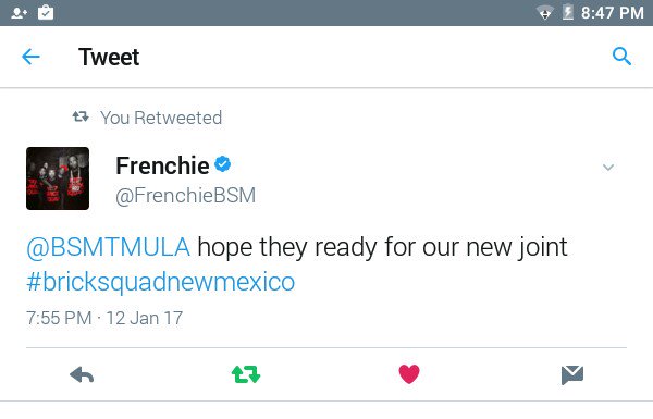 BSMTMULA's tweet photo. Everyone follow the #Squadfather @FrenchieBSM we got #SomeFire Cookin Up Produced by my Homie @AYFREENER #squadmix 2017 #bricksquadnewmex https://t.co/iKqsDrkU9E