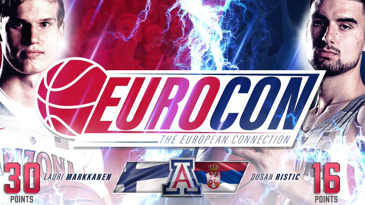 ArizonaMBB's tweet photo. With 46 points and 15 rebounds combined on 18/27 (.667) shooting, it was another great night for the #EuropeanConnection https://t.co/eMDHSl28qc