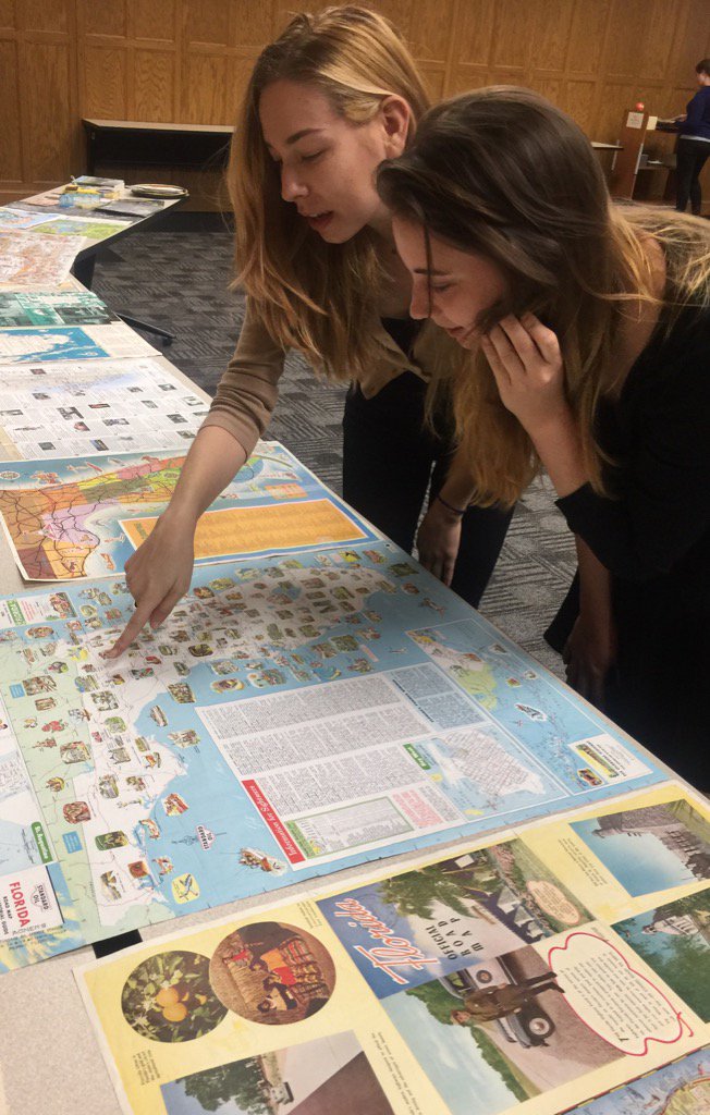 UFMuseumStudies's tweet photo. We're not touching ☝️Halee Sommer and Liz Bouton just look at maps from the Maps and Imagery Collection. #UFSASC https://t.co/qi4GoTADRL