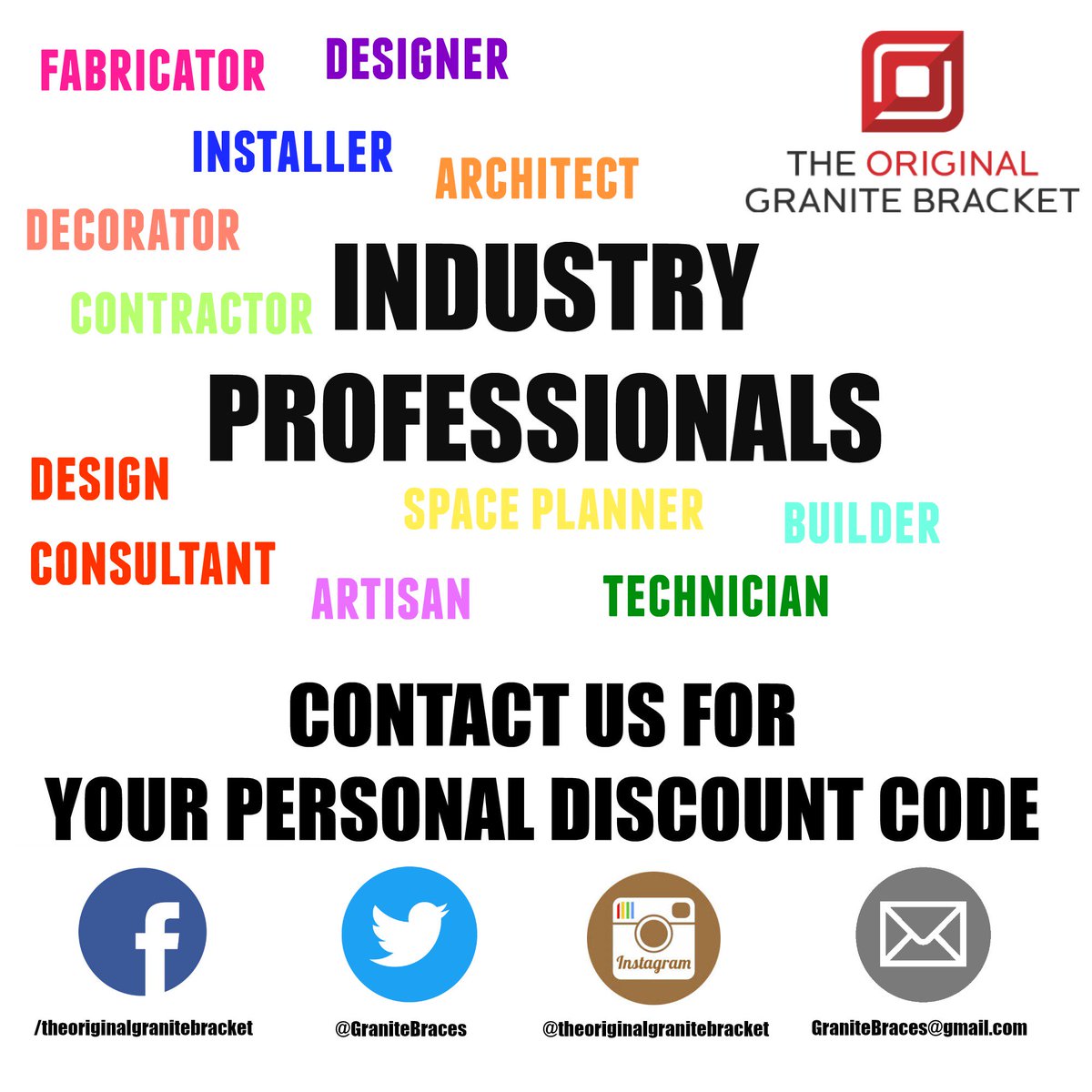 GraniteBracket's tweet photo. Industry Professionals: Contact @GraniteBracket for your personal discount code! #hiddenbracket #supportbraces #kitchen #bath #builder https://t.co/r2m9PJbZGE