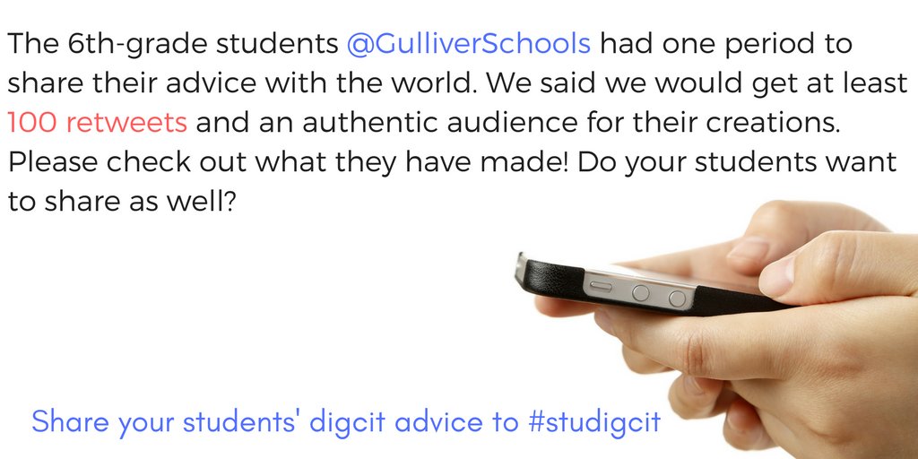 TanyaAvrith's tweet photo. @GulliverSchools Ss #digcit advice. Help us reach goal 100 RT's &amp; inspire other Ss to share #studigcit https://t.co/23QWiobLXw #gslearning https://t.co/J6x0zFgUhT