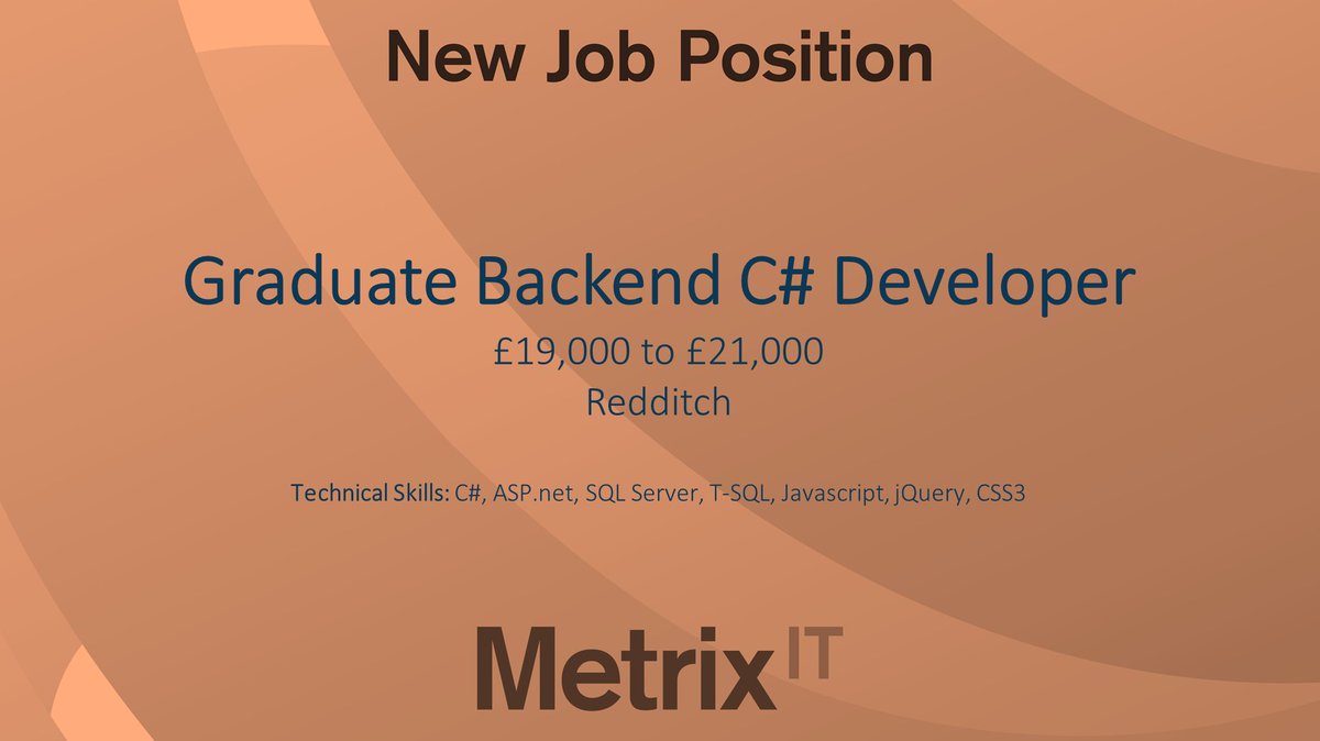 Metrix_IT's tweet image. I am currently recruiting for a Graduate Backend Developer based in Redditch.
#RedditchJob #JobsRedditch #GraduateDeveloper #JuniorDeveloper
