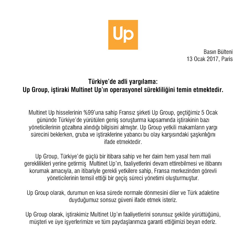 multinetcomtr's tweet photo. Basın açıklaması: Up Group, iştiraki Multinet Up’ın operasyonel sürekliliğini garanti etmektedir. #multinet #upgroup https://t.co/eYXkF0ip4h