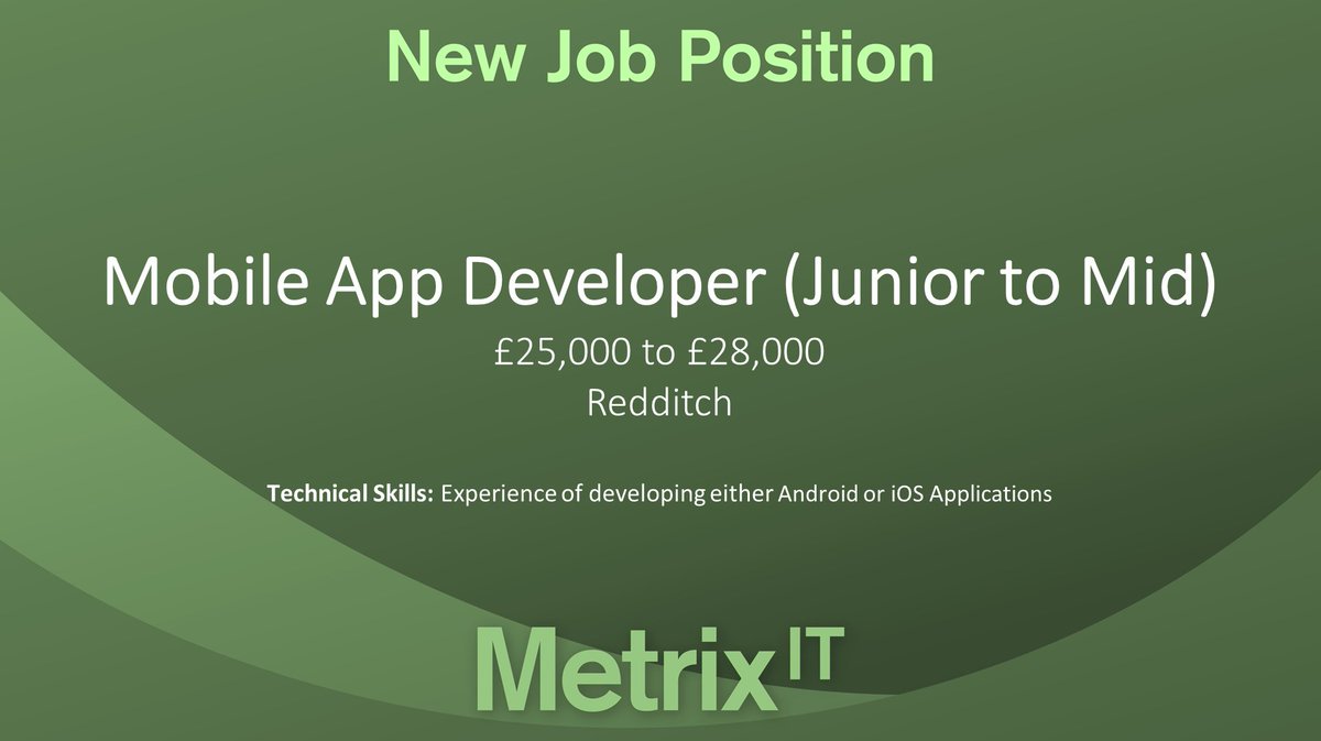 Metrix_IT's tweet photo. I'm currently recruiting for a Mobile App Developer based in Redditch
#RedditchJob #JobsRedditch #iOSDeveloper #AndroidDeveloper #MobileDev https://t.co/jq3JiOvdD0