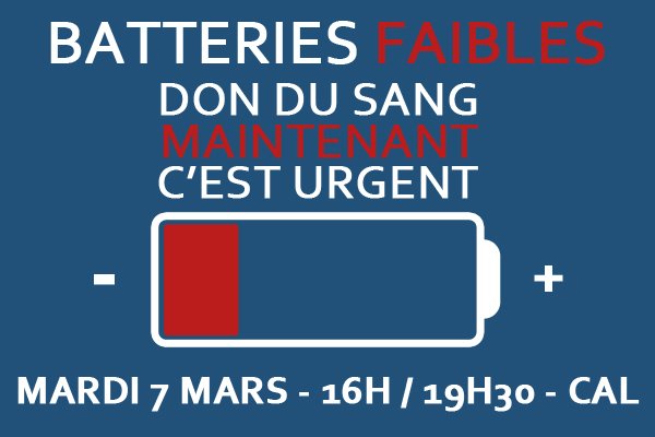 Prochaine collecte mardi 07 mars 2017 de 16h à 19h30 au C.A.L.