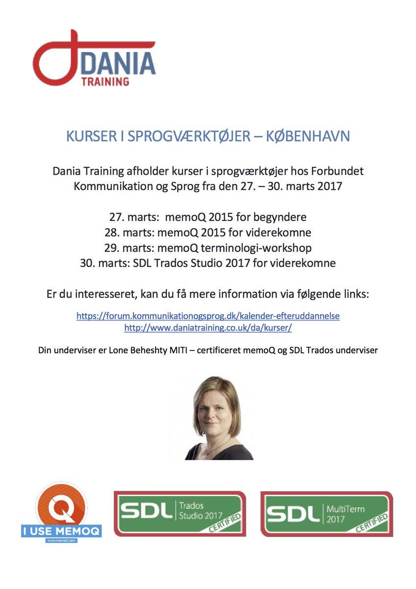 Check out Dania Training’s upcoming memoQ and SDL Trados Studio courses in Copenhagen! daniatraining.co.uk/da/kurser/
forum.kommunikationogsprog.dk/kalender-efter…