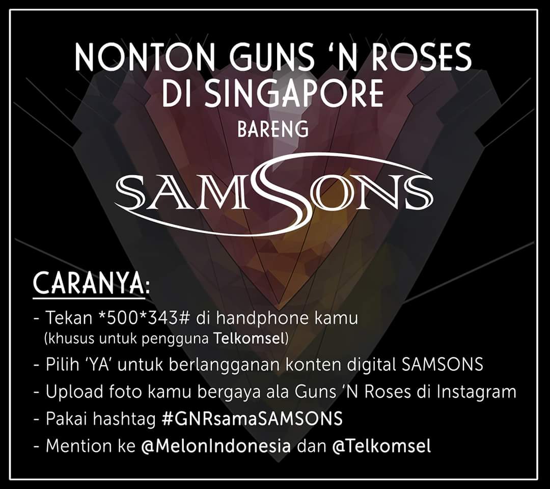 Samsonia, kalian mau ikut kami ke Singapore dan nonton konsernya Guns 'N Roses? Nah, caranya begini nih... #GNRsamaSAMSONS

<a href="/universal_indo/">Perempuan Nackal</a>