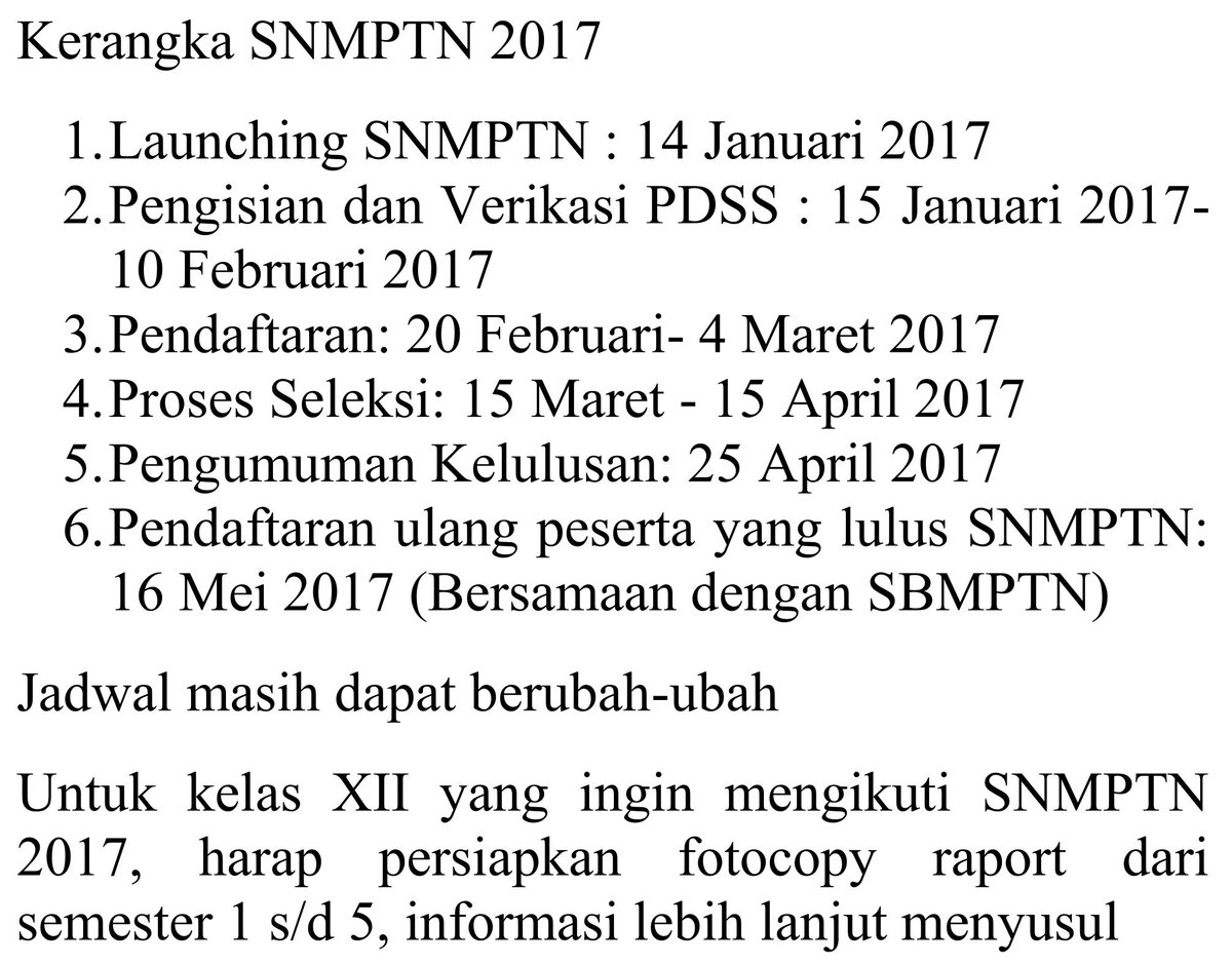 man1tangerang's tweet photo. INFO SNMPTN 2017 https://t.co/KNdFGo6jmy