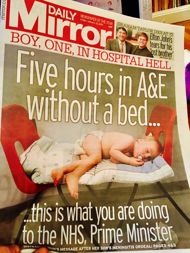 piersmorgan's tweet image. Devastatingly powerful @DailyMirror splash today. One picture telling a million words re state of #NHS.