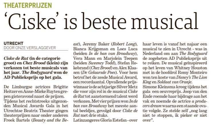 MaaspoortVenlo's tweet photo. Wauw! @CiskedeRatNL is verkozen tot beste musical tijdens het Musical Award Gala. 20 t/m 25 juni te zien in Venlo https://t.co/CZN1YPQpAo https://t.co/arR1cPMD22