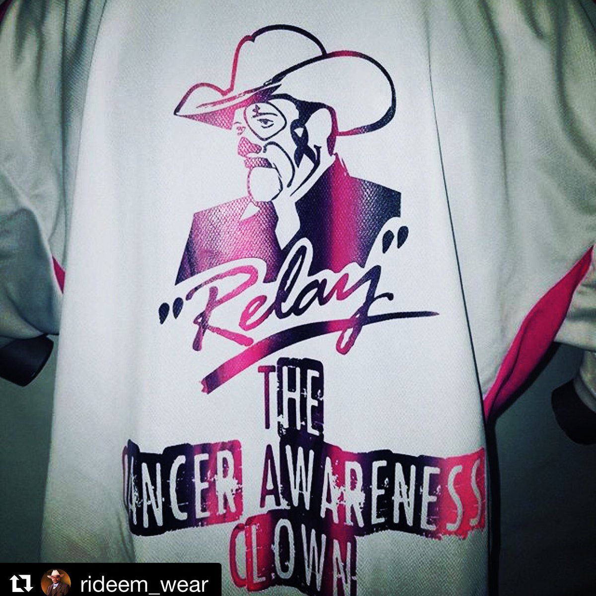 relaythatclown's tweet photo. Check out this #amazing #Jersey from @Rideemwear y'all are the #best #pinklemonadefight #relaysfight #cancersucks https://t.co/bqUWttO9kn
