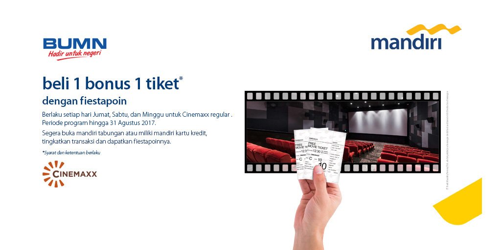 bankmandiri's tweet photo. Yuk, nonton seru dan hemat di @cinemaxxtheater dengan menggunakan promo #fiestapoin! https://t.co/49WRkah20N https://t.co/GlwRlQe5b7