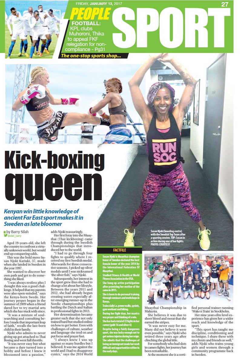 SSOffThePress's tweet photo. Great article on Muay Thai World Champion Susan Kariuki @suzkijoo on today's @PeopleSports11 https://t.co/YvGtw8r2Im