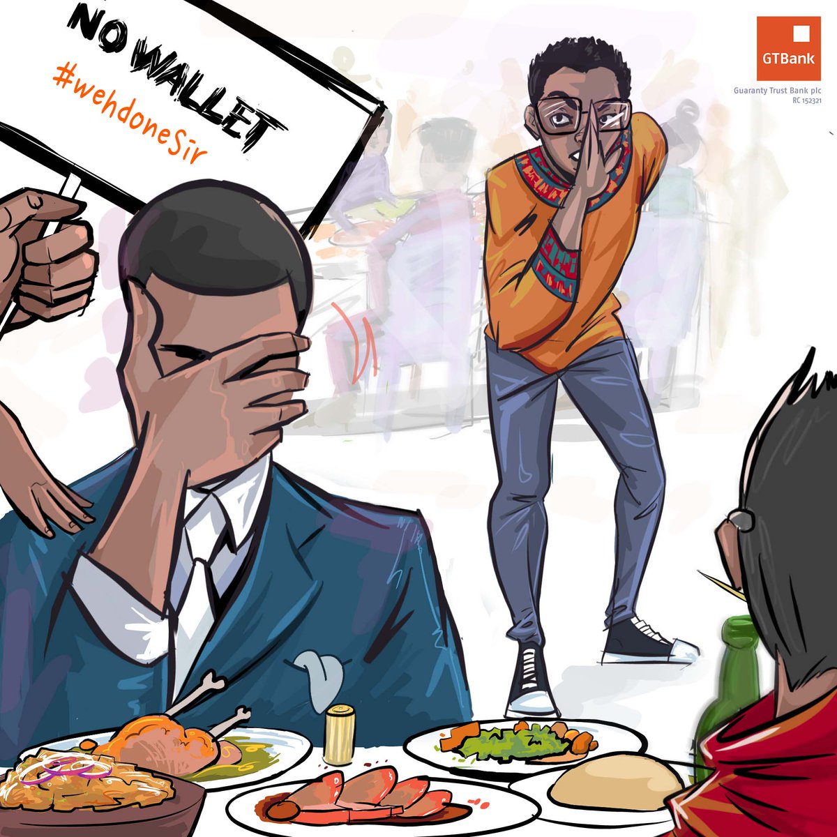 gtbank's tweet photo. You take your friends to lunch saying "bills on me" and later realize you forgot your wallet at home.
#WehDoneSir
NO WAHALA!
Just dial *737# https://t.co/Nr7Yx3WGYo