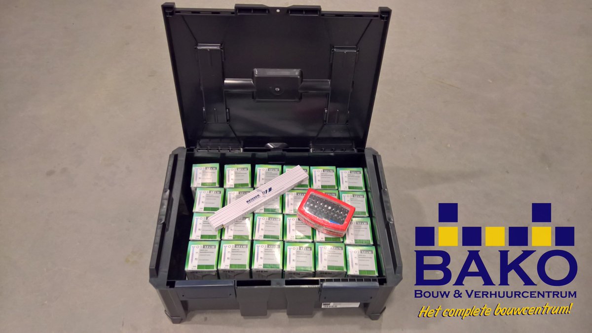 Reisser DNS schroeven in koffer
Deze prachtige koffer zit vol met meer dan 4350 Schroeven.
Ook krijgt u er een 32 delig bitset+duimstok bij.